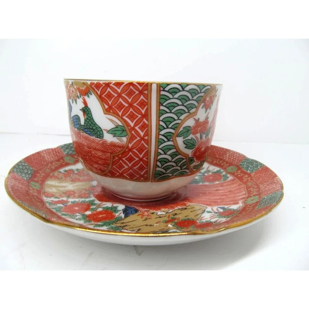 Arita Imari Peacock Cup And Saucer In Very Good Condition
